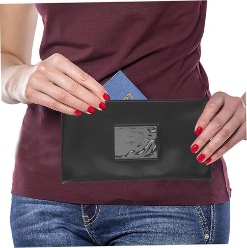 NUOBESTY Bank Deposit Money Bags with Window Compact Zippered Pouch for Cash Coins Documents Versatile PU Storage for Makeup in Saudi Arabia