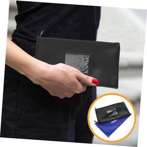 NUOBESTY Bank Deposit Money Bags with Window Compact Zippered Pouch for Cash Coins Documents Versatile PU Storage for Makeup in Saudi Arabia