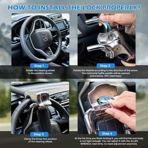 Blueshyhall Vehicle Steering Wheel Lock, Anti Theft Locking Devices Heavy Duty Security Lock with Safety Hammer for Auto Car Truck SUV Van Camper, Black in Saudi Arabia