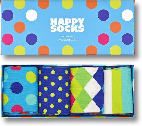 مجموعة Socks Crew Happy Socks ، للرجال والنساء ، مصنوعة من القطن المستدام - الأزرق والأخضر - الحجم 10-13 - 4 عبوات in Kuwait