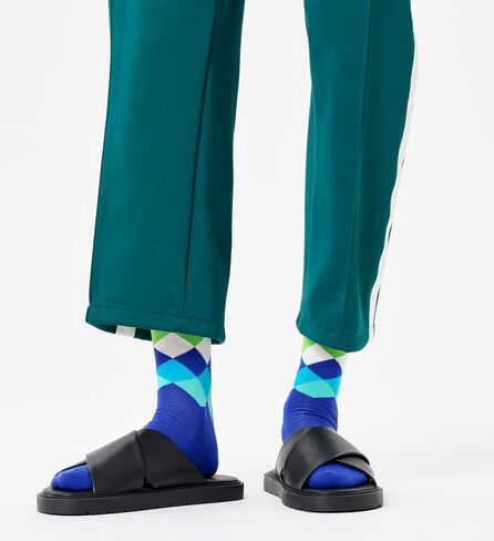 مجموعة Socks Crew Happy Socks ، للرجال والنساء ، مصنوعة من القطن المستدام - الأزرق والأخضر - الحجم 10-13 - 4 عبوات in Kuwait