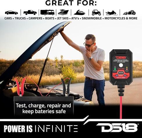 DS18 INF-C1.25A 1.25A شاحن بطارية ذكي للسيارة ، شاحن السيارات 6V و 12 فولت ، مشرف بطارية محمولة ، شاحن ذكي تلقائي لبطاريات سيارة AGM in Kuwait