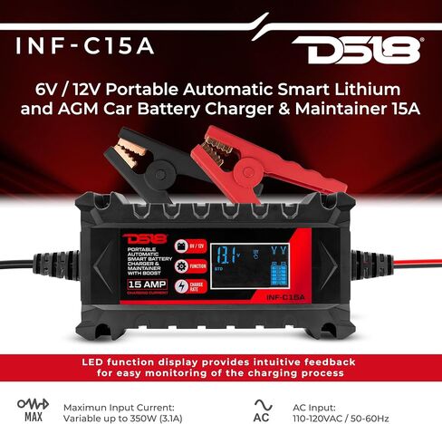 DS18 INF -C15A 6V/12V الليثيوم الأوتوماتيكي الذكي و AGM شاحن وصيانة بطارية مع Boost 15A - شاحن هدفي ، شاحن عائم للدراجات النارية ، ATV ، ليثيوم وبطاريات الدورة العميقة in Saudi Arabia
