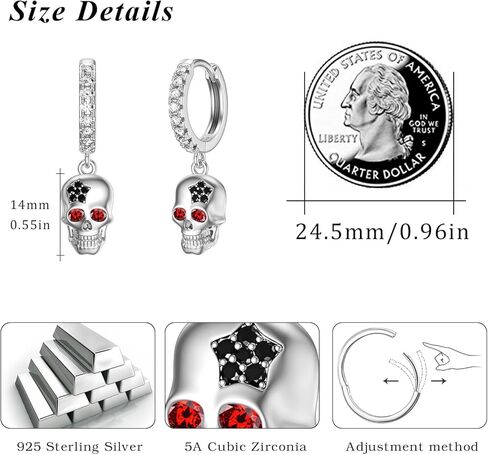 CUOKA MIRACLE Skull Earrings，925 Sterling Silver Skull Huggie Hoop Earrings for Women Skull Hoop Earrings Black Gold Plated Dangle Earrings Goth Earrings Halloween Jewelry Gifts for Women Men in Kuwait