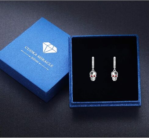 CUOKA MIRACLE Skull Earrings，925 Sterling Silver Skull Huggie Hoop Earrings for Women Skull Hoop Earrings Black Gold Plated Dangle Earrings Goth Earrings Halloween Jewelry Gifts for Women Men in Kuwait