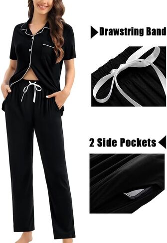 Swomog Womens 3pcs زر أسفل بيجامات مجموعة قصيرة الأكمام العروس Bride Pj Lounge مع سراويل طويلة in Saudi Arabia