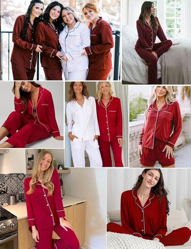 Swomog Womens 3pcs زر أسفل بيجامات مجموعة قصيرة الأكمام العروس Bride Pj Lounge مع سراويل طويلة in Saudi Arabia