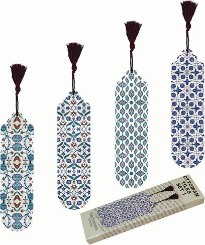 Ottoman Tiles Set Decorative 4 Piece Bookmark Set, Ramadan, Eid Mubarak, Islamic Metal Pressed with Suede Back… (Ottoman Tiles Set 2) in Saudi Arabia