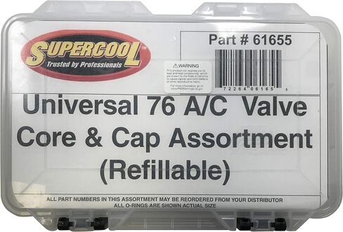 Sherco-Auto Universal Supercool #61655 76 Piece A/C Valve Core & Cap Assortment Air Conditioning R12 R134a Kit - Made in USA in Saudi Arabia