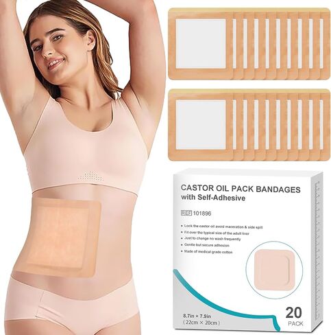 20pcs castor oil pack wrap للكبد ، المعدة ، زر البطن | 8.7 "*7.9" منصات القطن العضوية | بقع لامعة للغاية للتصرف في الذات | لا غسل ، 100 ٪ خالية من التسرب (زيت غير متضمن) الولايات المتحدة حاصلة على براءة اختراع in Kuwait
