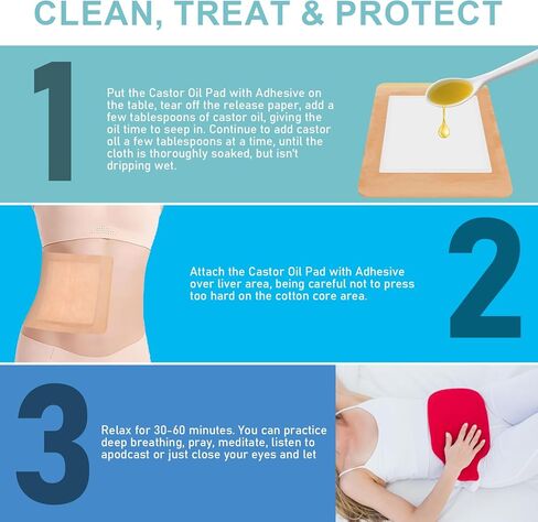 20pcs castor oil pack wrap للكبد ، المعدة ، زر البطن | 8.7 "*7.9" منصات القطن العضوية | بقع لامعة للغاية للتصرف في الذات | لا غسل ، 100 ٪ خالية من التسرب (زيت غير متضمن) الولايات المتحدة حاصلة على براءة اختراع in Kuwait