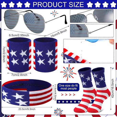 Mepase 9 Pcs 4th of July Fanny Pack Independence Day Patriotic Beer Belt Set with USA Flag Socks Sunglasses Sweatband(Patriot) in Kuwait