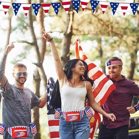 Mepase 9 Pcs 4th of July Fanny Pack Independence Day Patriotic Beer Belt Set with USA Flag Socks Sunglasses Sweatband(Patriot) in Kuwait