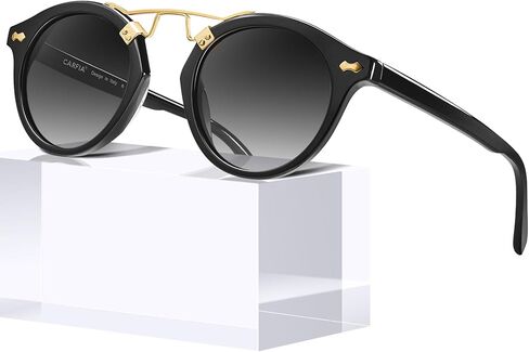 CARFIA Small Acetate Pink Mirrored Polarized Sunglasses for Women UV Protection, Double Bridge Eyewear Metal Brow Sunnies in Saudi Arabia