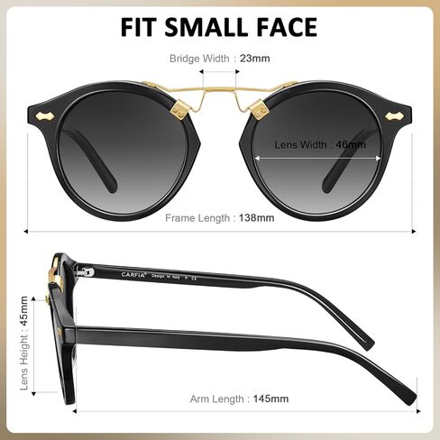 CARFIA Small Acetate Pink Mirrored Polarized Sunglasses for Women UV Protection, Double Bridge Eyewear Metal Brow Sunnies in Saudi Arabia