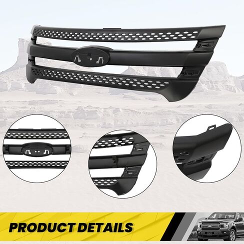 KUAFU Front Grille Inserts Compatible with 2011-2015 Ford Explorer Bumper Grill Cover Overlay Trim Chrome Silvery in Saudi Arabia