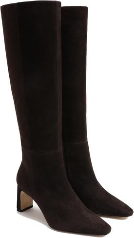 Burgundy Knee High Boots for Women Square Toe Chunky Heeled Wide Calf Boots with Side Zipper Fall Dress Elastic Tall Boots in Kuwait