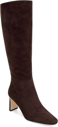 Burgundy Knee High Boots for Women Square Toe Chunky Heeled Wide Calf Boots with Side Zipper Fall Dress Elastic Tall Boots in Kuwait
