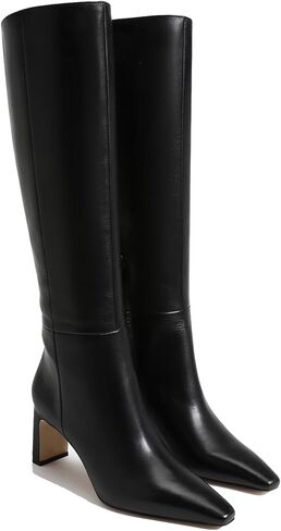 Burgundy Knee High Boots for Women Square Toe Chunky Heeled Wide Calf Boots with Side Zipper Fall Dress Elastic Tall Boots in Kuwait