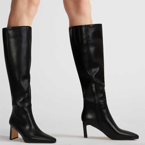Burgundy Knee High Boots for Women Square Toe Chunky Heeled Wide Calf Boots with Side Zipper Fall Dress Elastic Tall Boots in Kuwait
