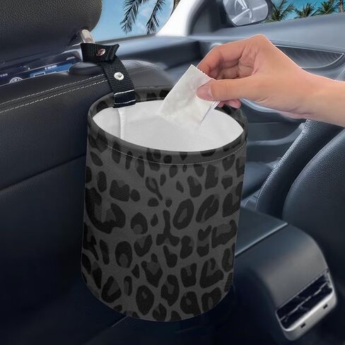 Black Leopard Print Cute Car Trash Bag, Hanging Car Organizer and Storage Bag, Trash Bin for Car Accessories, Vehicle, Travelling, Camping in Kuwait