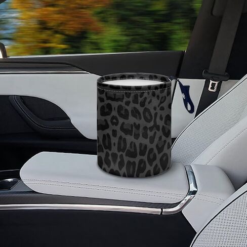 Black Leopard Print Cute Car Trash Bag, Hanging Car Organizer and Storage Bag, Trash Bin for Car Accessories, Vehicle, Travelling, Camping in Kuwait