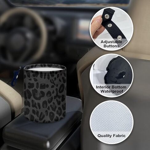 Black Leopard Print Cute Car Trash Bag, Hanging Car Organizer and Storage Bag, Trash Bin for Car Accessories, Vehicle, Travelling, Camping in Kuwait