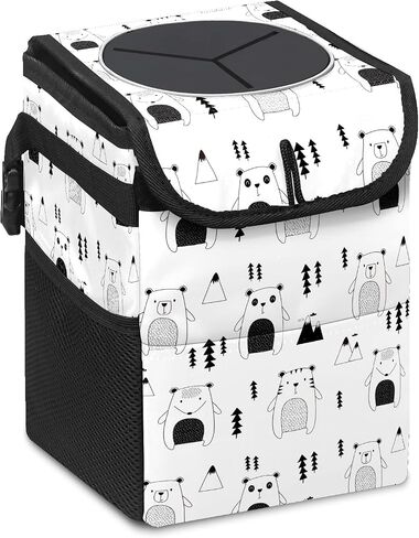 FCZ Car Trash Can Black and White Checkered Auto Garbage Bag Car Trash Can with Lid Leak-Proof Car Storage Bag Auto Garbage Bag Hanging for Headrest Collapsible and Portable with Storage Mesh Pocket in Kuwait