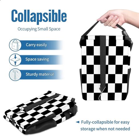 FCZ Car Trash Can Black and White Checkered Auto Garbage Bag Car Trash Can with Lid Leak-Proof Car Storage Bag Auto Garbage Bag Hanging for Headrest Collapsible and Portable with Storage Mesh Pocket in Kuwait