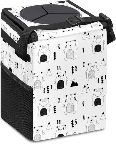 FCZ Car Trash Can Black and White Checkered Auto Garbage Bag Car Trash Can with Lid Leak-Proof Car Storage Bag Auto Garbage Bag Hanging for Headrest Collapsible and Portable with Storage Mesh Pocket in Kuwait
