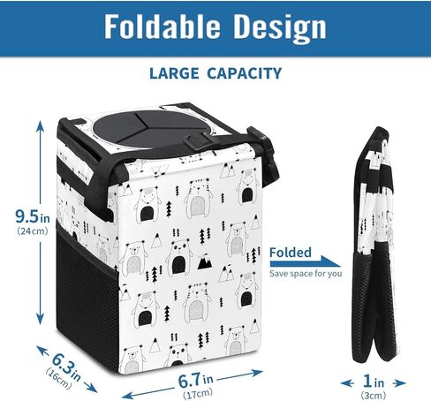 FCZ Car Trash Can Black and White Checkered Auto Garbage Bag Car Trash Can with Lid Leak-Proof Car Storage Bag Auto Garbage Bag Hanging for Headrest Collapsible and Portable with Storage Mesh Pocket in Kuwait