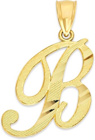 10k Solid Real Gold Cursive Initial Pendant, English Alpahbet A-Z Letter Charm with Diamond Cut (B) in Saudi Arabia