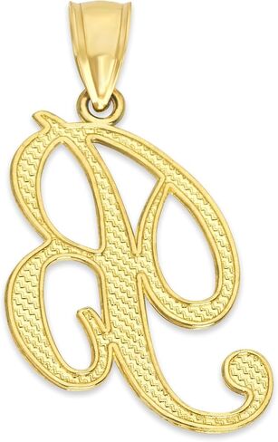 10k Solid Real Gold Cursive Initial Pendant, English Alpahbet A-Z Letter Charm with Diamond Cut (B) in Saudi Arabia