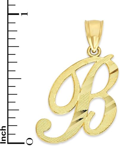 10k Solid Real Gold Cursive Initial Pendant, English Alpahbet A-Z Letter Charm with Diamond Cut (B) in Saudi Arabia