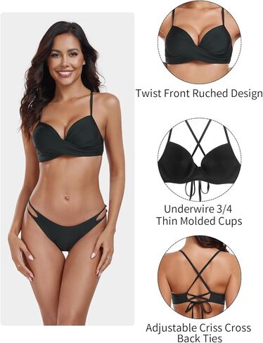 Women's Push Up Bikini Top Twist Front Ruched Underwire Molded Soft Pads Bikini Swimsuit Top in Saudi Arabia