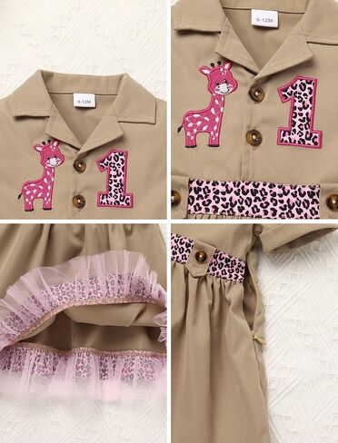 Ibtom Castle Baby Girls Safari 1st Birthday Whitly Outfit Giraffe Leopard Tutu Dress and Hat Cake Smash Zookeeper Cloths in Kuwait