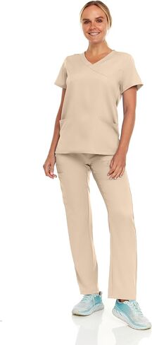 Hey Collection Women Scrubs Set 4-Way Stretch Mock Neck Top with Straight Leg Scrub Pants with Four Pockets in Saudi Arabia