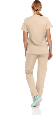 Hey Collection Women Scrubs Set 4-Way Stretch Mock Neck Top with Straight Leg Scrub Pants with Four Pockets in Saudi Arabia