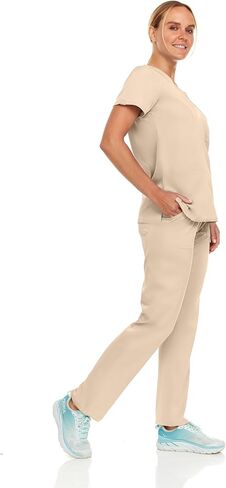 Hey Collection Women Scrubs Set 4-Way Stretch Mock Neck Top with Straight Leg Scrub Pants with Four Pockets in Saudi Arabia