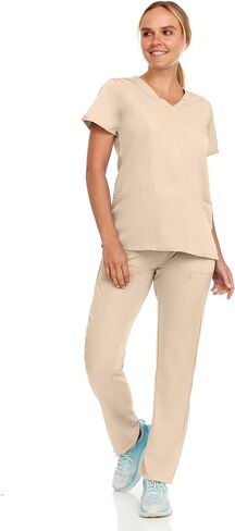 Hey Collection Women Scrubs Set 4-Way Stretch Mock Neck Top with Straight Leg Scrub Pants with Four Pockets in Saudi Arabia