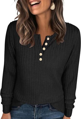 Anrabess Womens Long Sleeve Henley Dorts Button Down Tunic Tops Fall Fall Lightweight Sendents Business Blouses 2025 in Kuwait