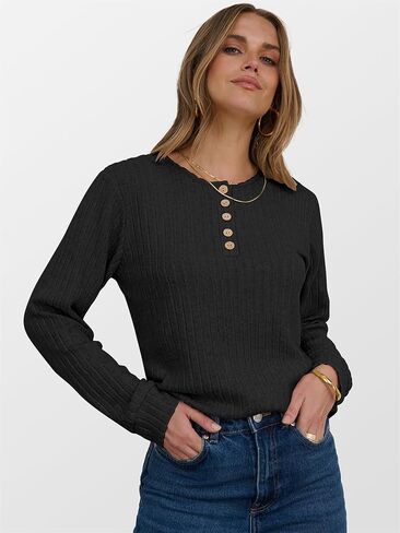 Anrabess Womens Long Sleeve Henley Dorts Button Down Tunic Tops Fall Fall Lightweight Sendents Business Blouses 2025 in Kuwait