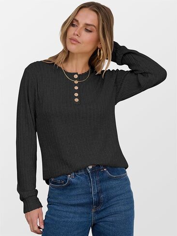 Anrabess Womens Long Sleeve Henley Dorts Button Down Tunic Tops Fall Fall Lightweight Sendents Business Blouses 2025 in Kuwait