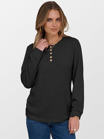 Anrabess Womens Long Sleeve Henley Dorts Button Down Tunic Tops Fall Fall Lightweight Sendents Business Blouses 2025 in Kuwait