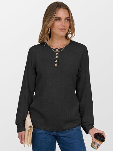 Anrabess Womens Long Sleeve Henley Dorts Button Down Tunic Tops Fall Fall Lightweight Sendents Business Blouses 2025 in Kuwait