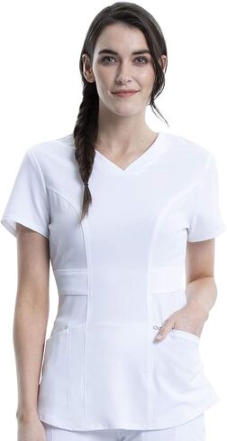 Cherokee Women Scrub Sets Contemporary Fit 3 Pocket Rib Knit Panel Top CK623A 4 Pocket Low Rise, Straight Leg Pant 1123A in Saudi Arabia
