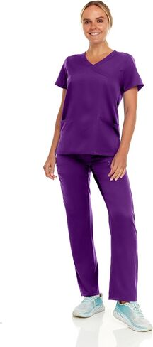 Hey Collection Women Scrubs Set 4-Way Stretch Mock Neck Top with Straight Leg Scrub Pants with Four Pockets in Saudi Arabia