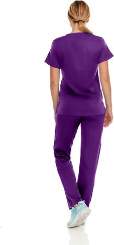 Hey Collection Women Scrubs Set 4-Way Stretch Mock Neck Top with Straight Leg Scrub Pants with Four Pockets in Saudi Arabia