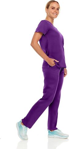 Hey Collection Women Scrubs Set 4-Way Stretch Mock Neck Top with Straight Leg Scrub Pants with Four Pockets in Saudi Arabia