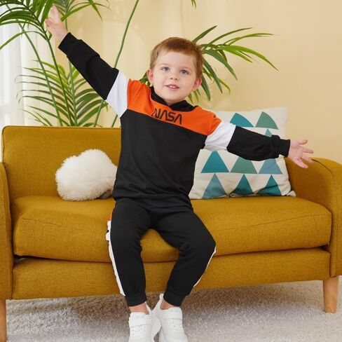 2-6T Toddler Baby Boy Clothes Long Sleeve Hooded Pullover Colorblock Sweatshirt + Pants 2pcs Fall Winter Outfit Set in Saudi Arabia